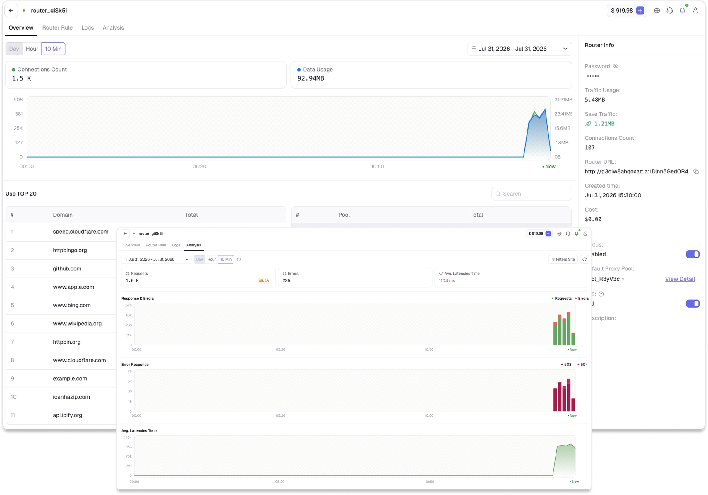 Proxy Manager routing and health dashboard